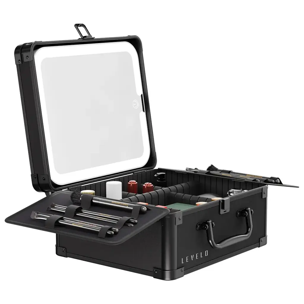 アルベロベロ　オンリーワン メイクアップボックス Levelo Elite Makeup Box Organizer With Mirror - Black